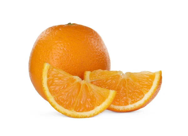 Snijd Hele Rijpe Sinaasappels Witte Achtergrond — Stockfoto
