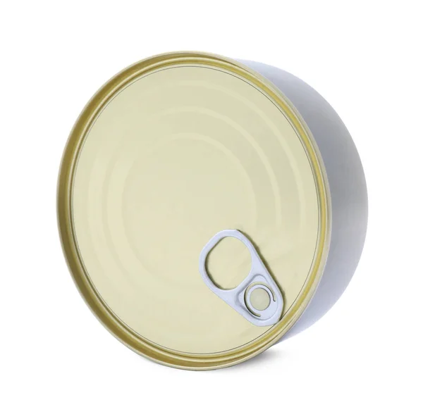 Closed Tin Can Food Isolated White — Stock Photo, Image