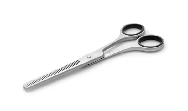 新的薄薄的剪刀隔离在白色上 专业理发师工具 — 图库照片