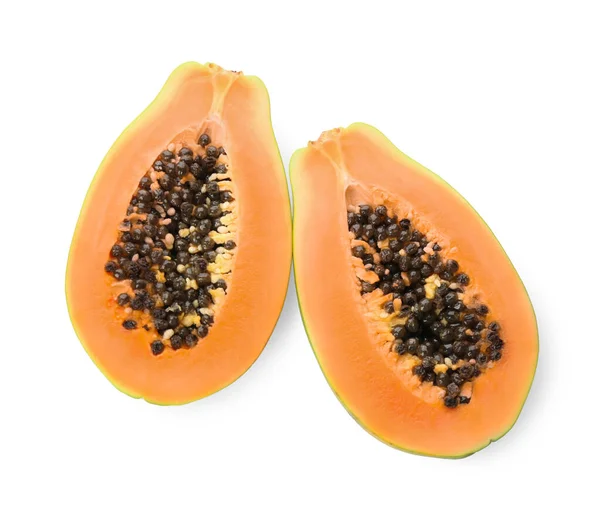 Fresh Halved Papaya Fruit White Background Top View — Stock Photo, Image