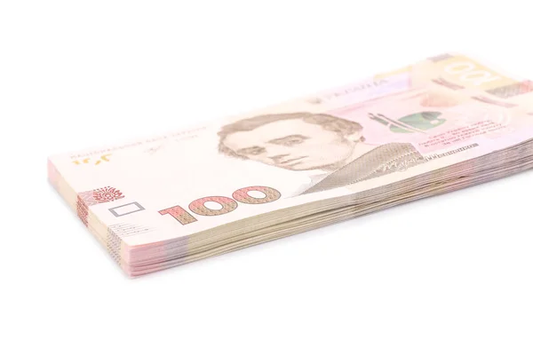 100 Ukrajinských Bankovek Hryvnia Bílém Pozadí — Stock fotografie