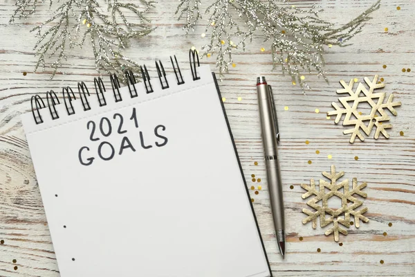 Napis 2021 Cele Notatniku Cele Nowego Roku Wystrój Świąteczny Papeteria — Zdjęcie stockowe
