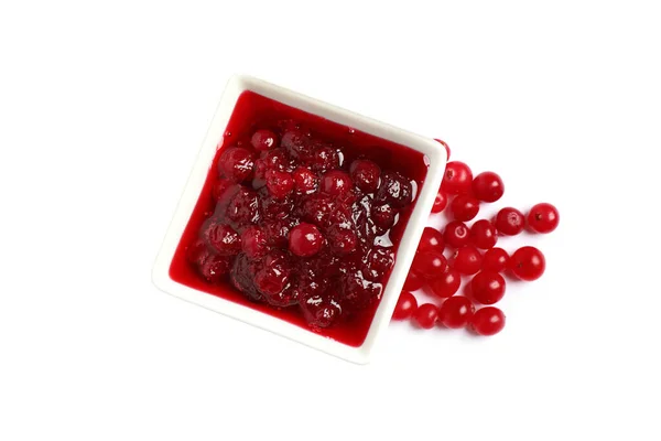 Cranberry Sauce Fresh Berries White Background Top View — Stock Photo, Image