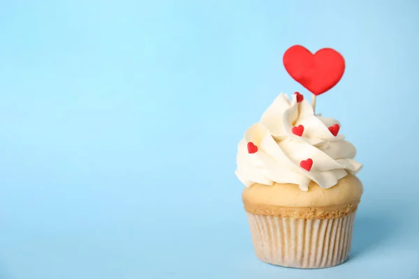 Tasty Cupcake Light Blue Background Space Text Valentine Day Celebration — Foto de Stock