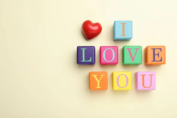 Phrase Love You Made Color Cubes Light Background Flat Lay — Stock fotografie