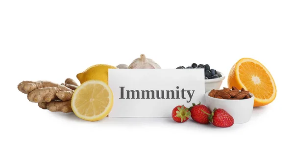 Set Von Naturprodukten Und Papier Mit Dem Wort Immunität Auf — Stockfoto
