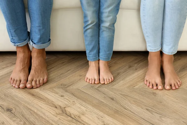 Family Little Child Home Closeup Floor Heating Concept — Stock Photo, Image