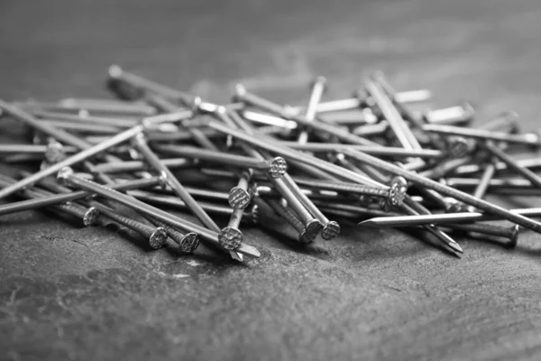 Pile Metal Nails Grey Background — Stock Photo, Image