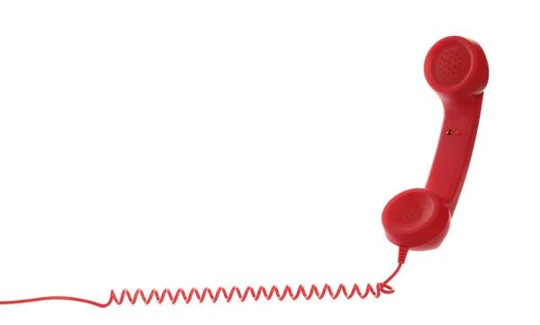 Red Corded Telephone Handset White Background Hotline Concept — Stock Photo, Image