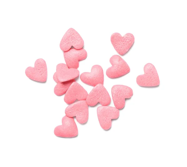 Sweet Candy Hearts White Background Top View — Stock Photo, Image