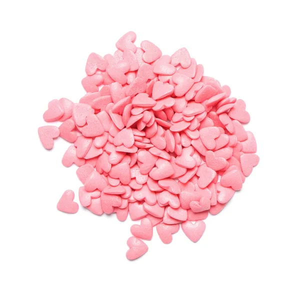 Pile Sweet Candy Hearts White Background Top View — Stock Photo, Image