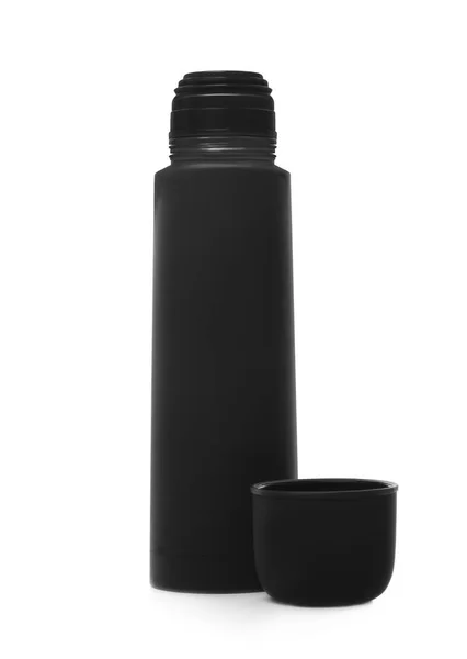 现代黑色热水瓶和杯子与白色隔离 — 图库照片