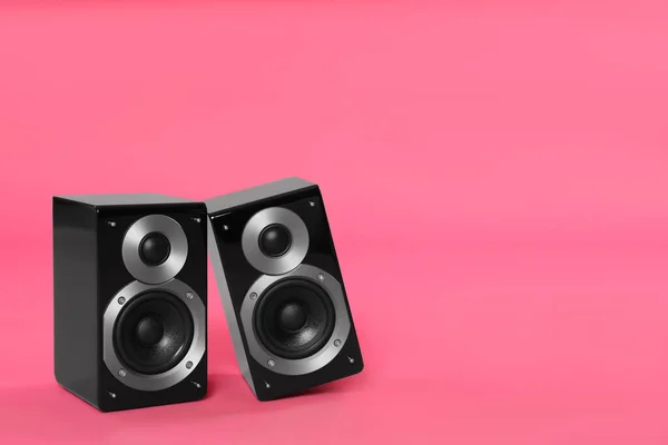 Moderne Leistungsstarke Lautsprecher Auf Rosa Hintergrund Platz Für Text — Stockfoto