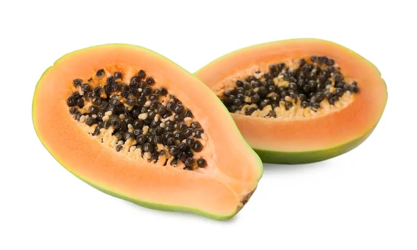 Färsk Halverad Papaya Frukt Vit Bakgrund — Stockfoto