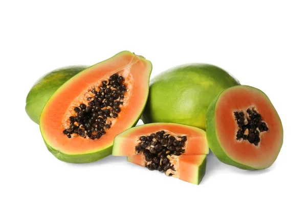 Färska Mogna Papaya Frukter Vit Bakgrund — Stockfoto