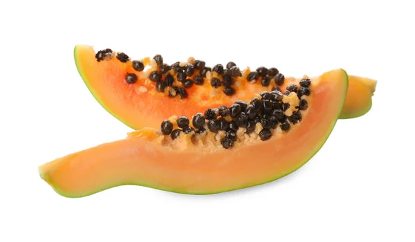 Rodajas Frescas Papaya Madura Sobre Fondo Blanco — Foto de Stock