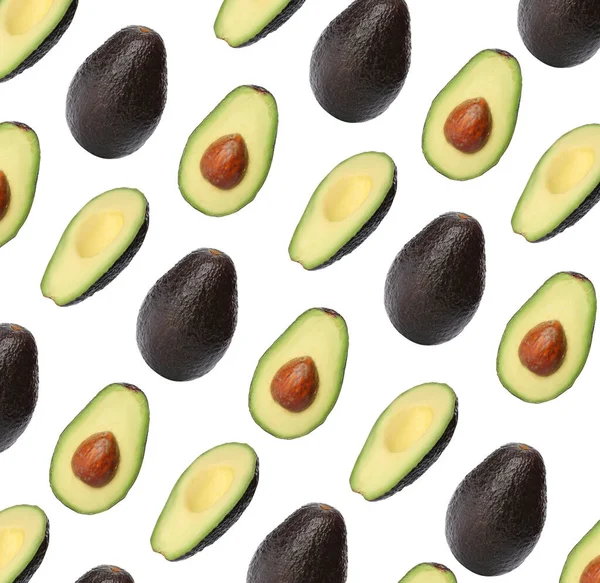 Set Van Rijpe Avocado Witte Achtergrond — Stockfoto