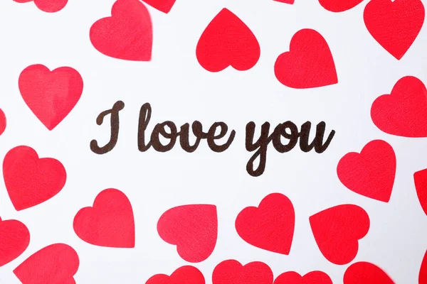 Text Love You Und Rote Herzen Auf Weißem Hintergrund — Stockfoto