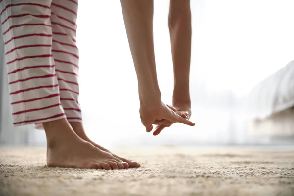 Young Woman Stretching Home Closeup Morning Fitness — Stock Photo, Image