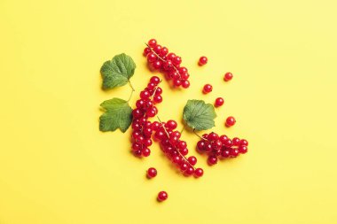 Lezzetli kırmızı üzümler ve sarı arka planda yapraklar.