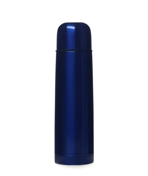 Thermos Bleu Fermé Moderne Isolé Sur Blanc — Photo