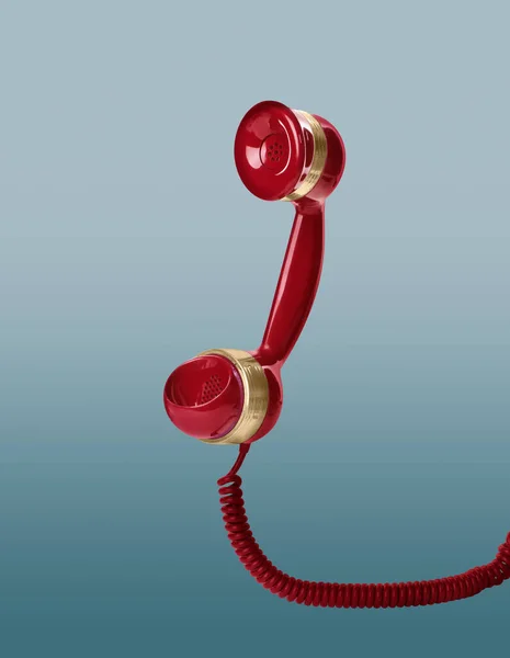 Poignée Téléphone Vintage Cordon Rouge Volant Dans Air Sur Fond — Photo