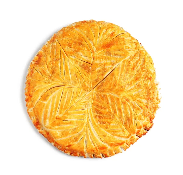 Galette Des Rois Traditionnelle Isolée Sur Fond Blanc Vue Dessus — Photo