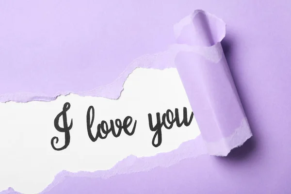 Texte Love You Sur Fond Blanc Vue Travers Papier Violet — Photo