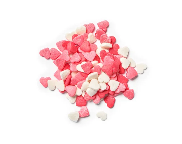 Pile Sweet Candy Hearts White Background Top View — Stock Photo, Image