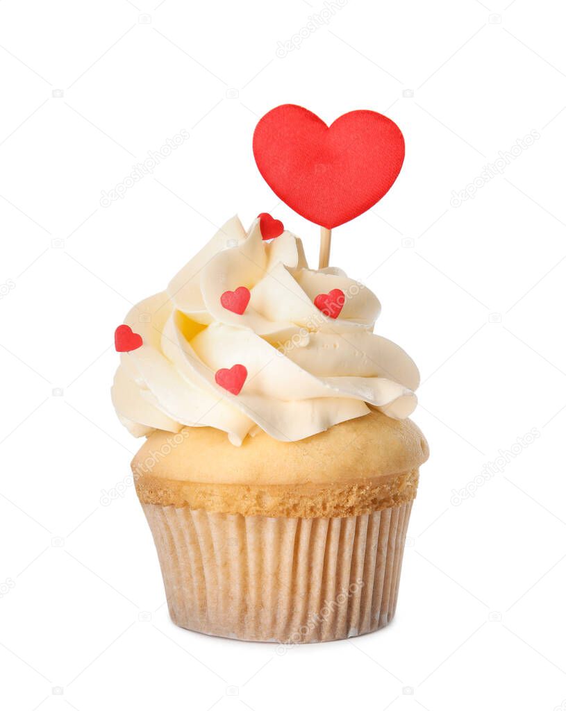 Tasty cupcake for Valentine's Day isolated on white