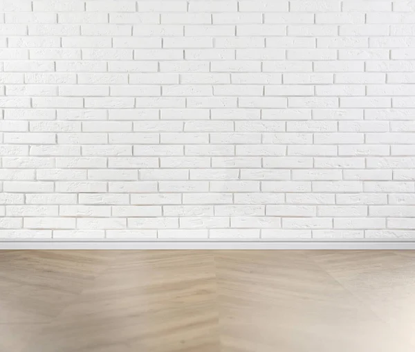 Wooden Floor White Brick Wall Indoors — Stock Photo, Image
