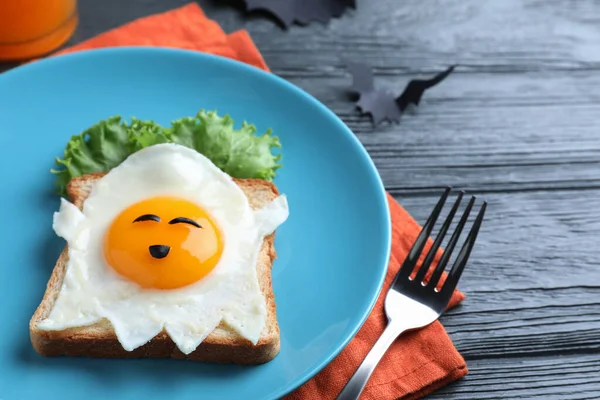 Desayuno Temático Halloween Servido Mesa Madera Negra Primer Plano Sabroso — Foto de Stock