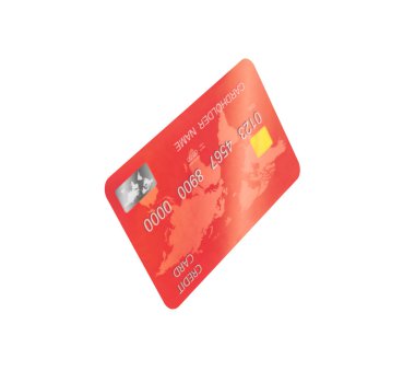 Kırmızı plastik kredi kartı beyazda izole edildi