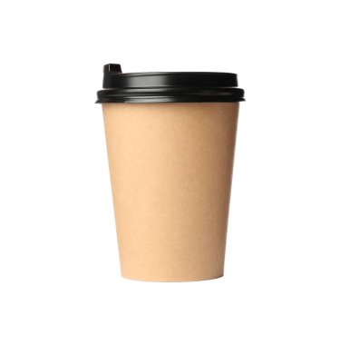 Beyaza izole edilmiş paket kâğıt kahve fincanı.