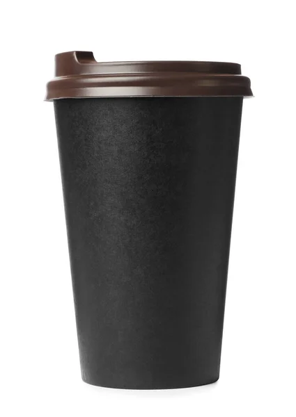 Schwarze Kaffeetasse Zum Mitnehmen Aus Papier Isoliert Auf Weiß — Stockfoto