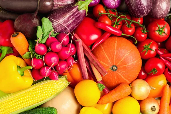 Beaucoup Légumes Frais Comme Arrière Plan Vue Dessus — Photo