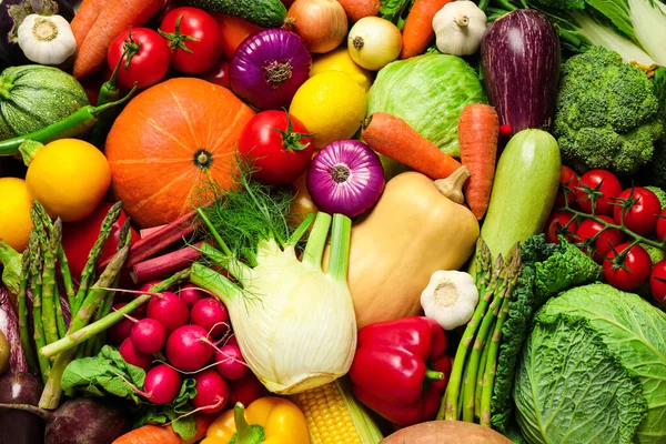 Muchas Verduras Frescas Como Fondo Vista Superior — Foto de Stock