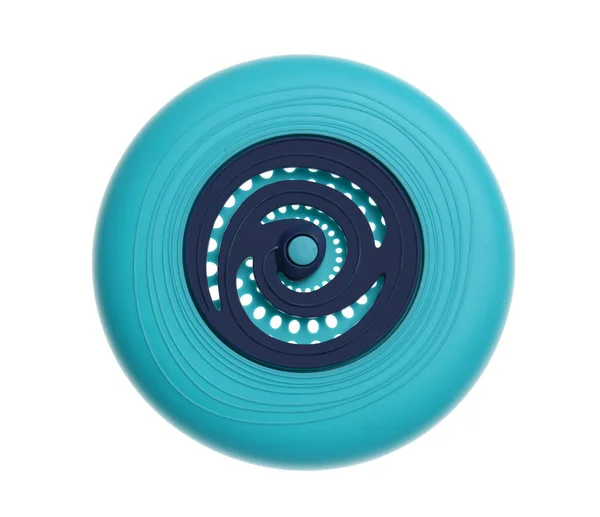 Disco Frisbee Plástico Azul Aislado Blanco Vista Superior — Foto de Stock