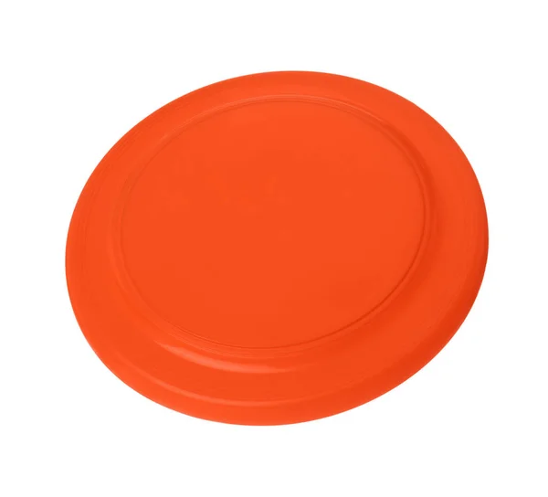 Disco Frisbee Plástico Laranja Isolado Branco — Fotografia de Stock