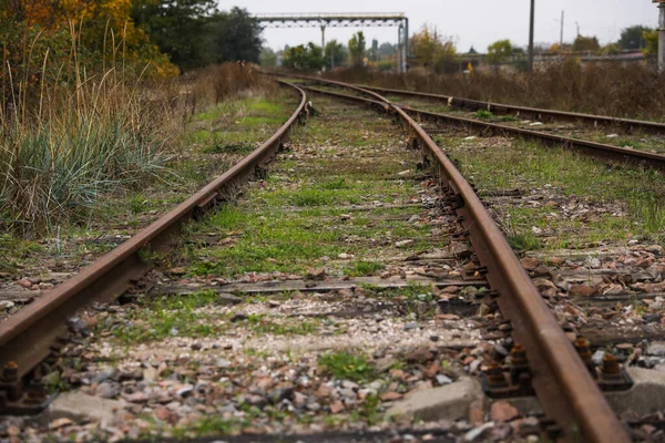 Ligne Chemin Fer Avec Ballast Dans Campagne Voyage Train — Photo