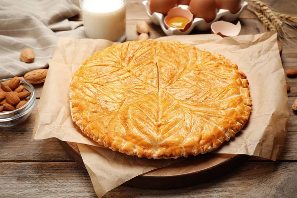 Traditional Galette Des Rois Wooden Table — Stock Photo, Image