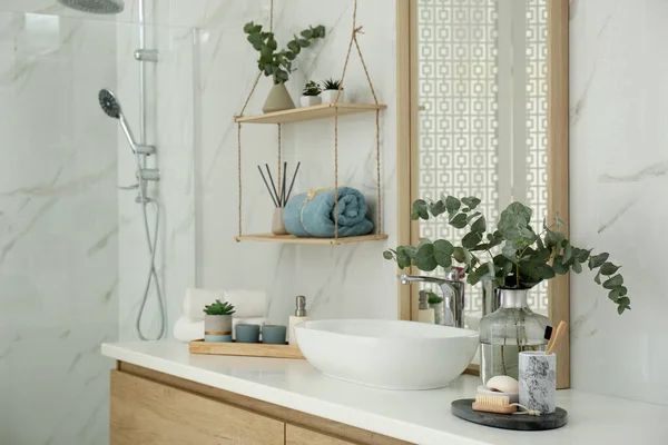 Modern Bathroom Interior Stylish Mirror Vessel Sink — Stock Photo, Image