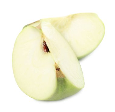 Taze olgun beyaz arka planda yeşil elma kesimi