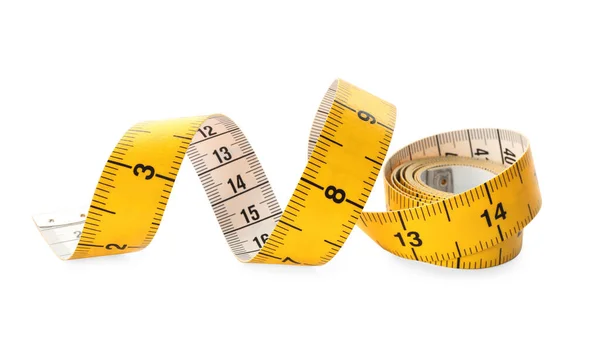 New Yellow Measuring Tape Isolated White — Stock Photo, Image