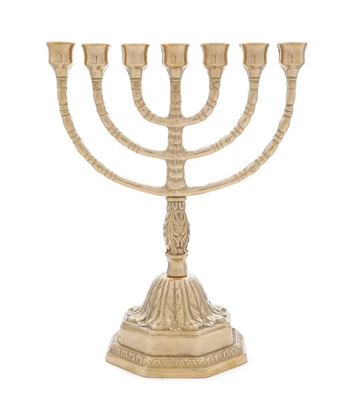 Bellissima Hanukkah Menorah Dorata Isolata Bianco — Foto Stock