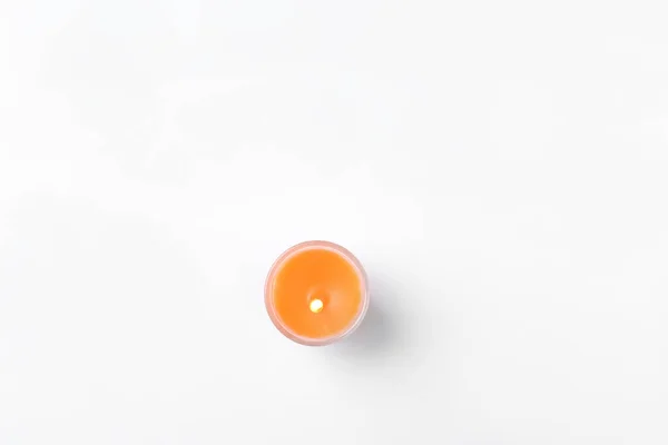 Orangefarbene Kerze Isoliert Auf Weiß Ansicht Von Oben — Stockfoto