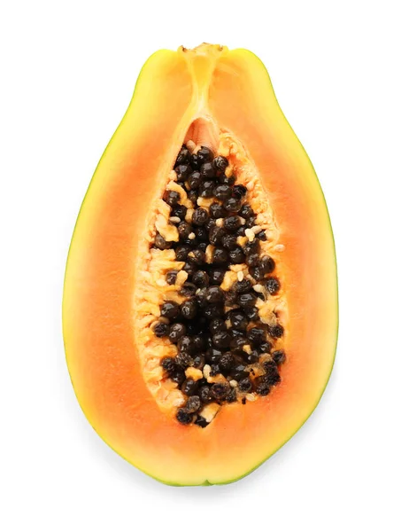 Färsk Mogen Papaya Halv Isolerad Vitt — Stockfoto