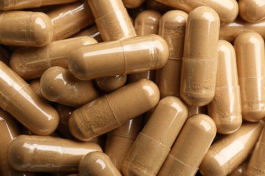 Arkaplan olarak kuru kapsüllü zencefil, yakın plan görünüm