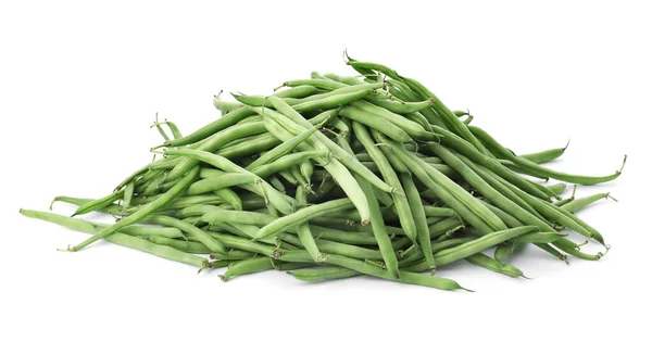 Délicieux Haricots Verts Frais Sur Fond Blanc — Photo