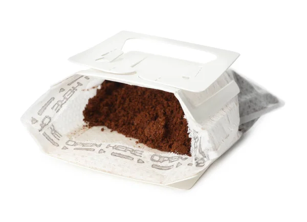 Otwarta Torebka Papieru Kawowego Izolowana Biało — Zdjęcie stockowe
